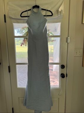 Amsale Pale Blue Halter Neck Maxi Gown